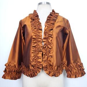 Richard K Tsao Orange Silk Ruffle Statement Jacket M